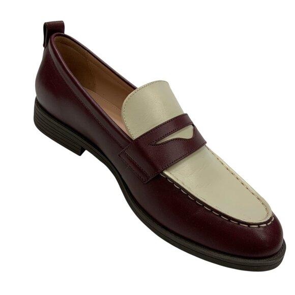 Cole Haan Stassi Penny Loafer Shoes 8.5B Brown Bloodstone Ivory Leather Heritage - Picture 1 of 12